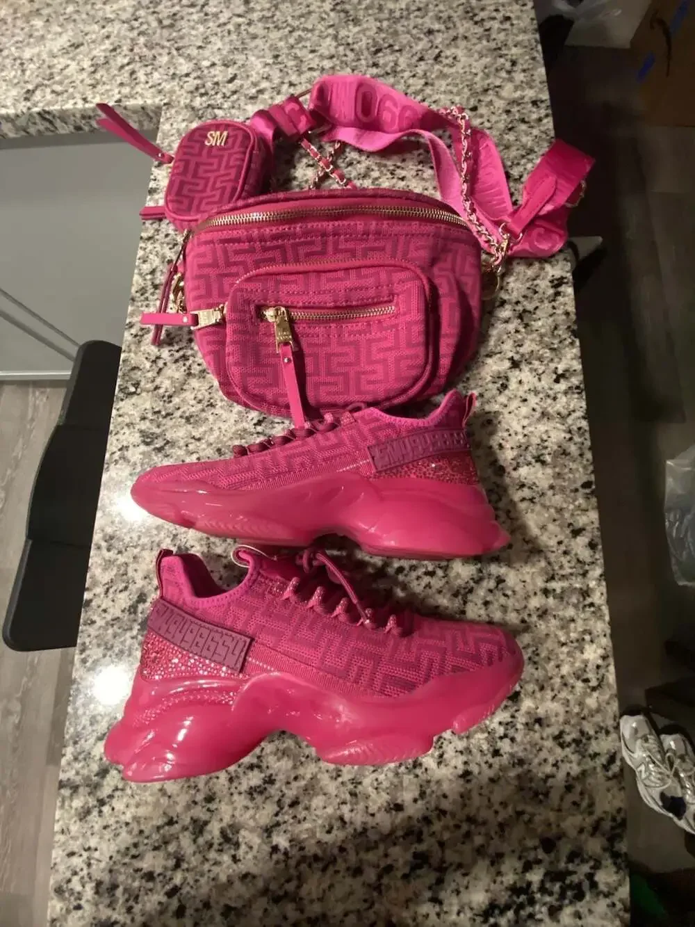 SM Maxima Pink Rhinestone Sneakers/Matching Crossbody Bag Set